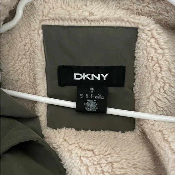 DKNY Parka Fur Trim Hooded, zippered Belted Warm Jacket - Picture 3 of 10